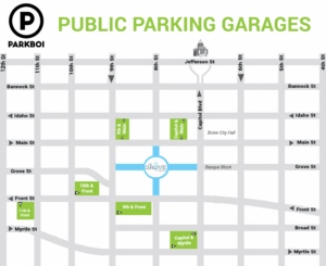 Map of ParkBOI garage locations in downtown Boise